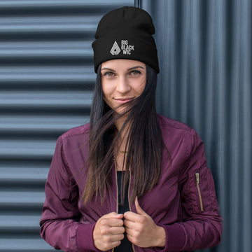 Embroidered Big Black Beanie